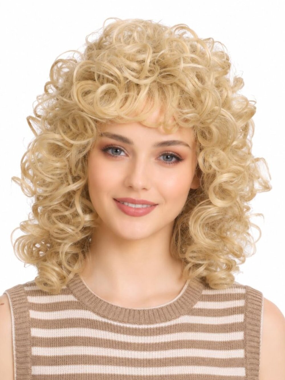 Medium Long Curly Blonde Wig N7473